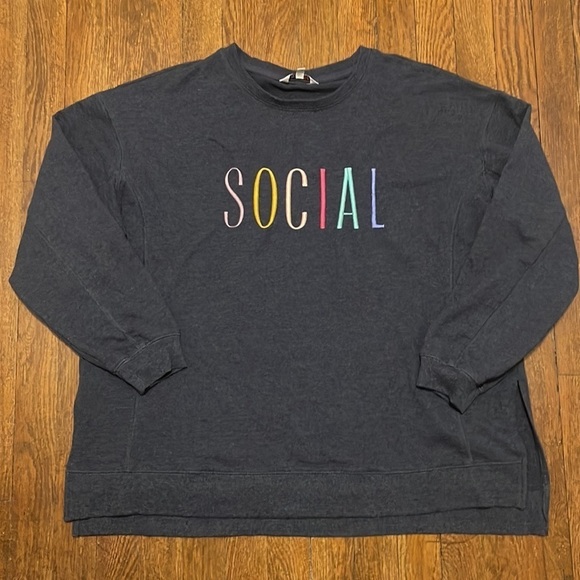 WILDFOX Social Side Slit Sweatshirt - Dark Blue Size XL - Picture 2 of 7